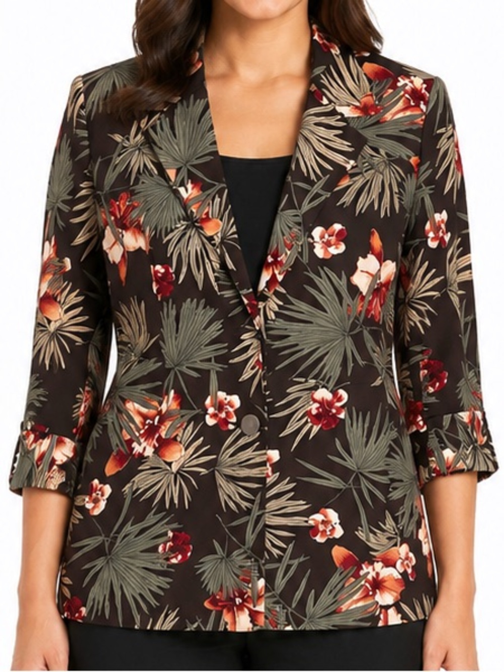 Kate Hill Tropical Print Silk Blazer